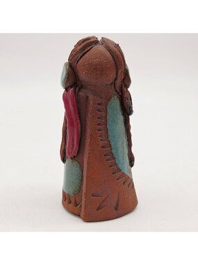Handcrafted Red Clay Woman Figurine With Rustic Finish And Colorful Accents